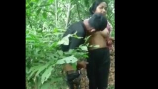 Indian young couple having sex in the jungle secretly
